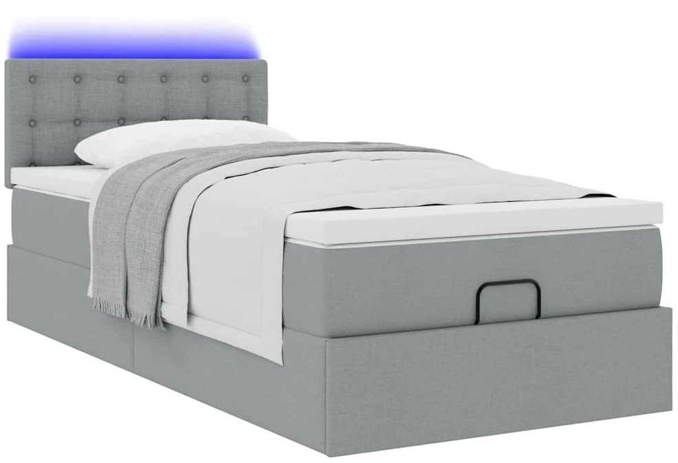 Osmanų lova su čiužiniu ir LED šviesiai pilkas 80x200cm audinys