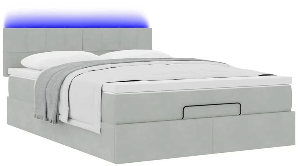 Osmanų lova su čiužiniu ir LED šviesiai pilka 140x200cm Velvet