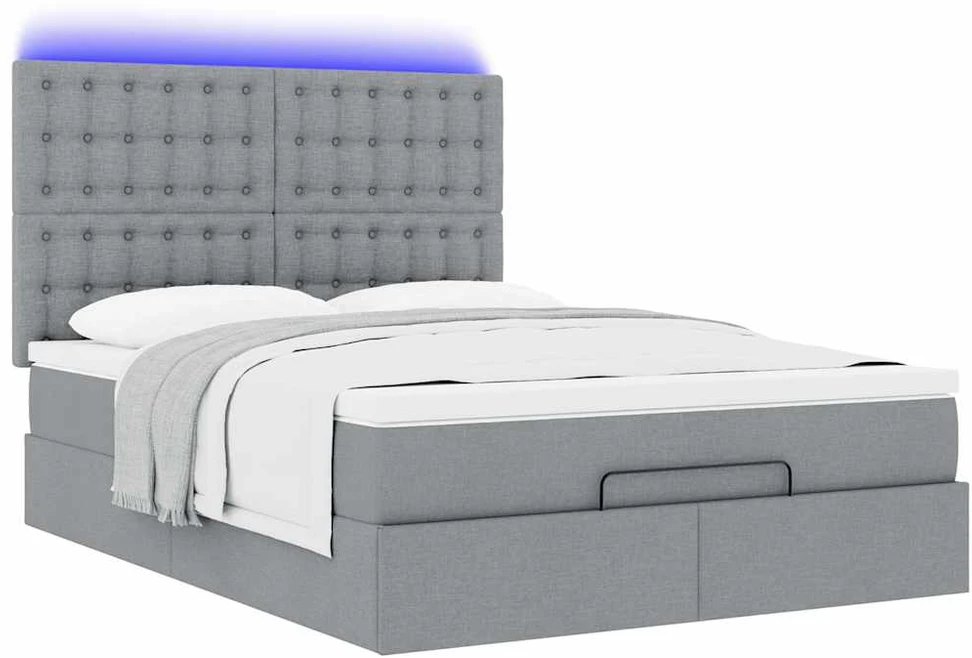 Osmanų lova su čiužiniu ir LED šviesiai pilka 140x190cm audinys
