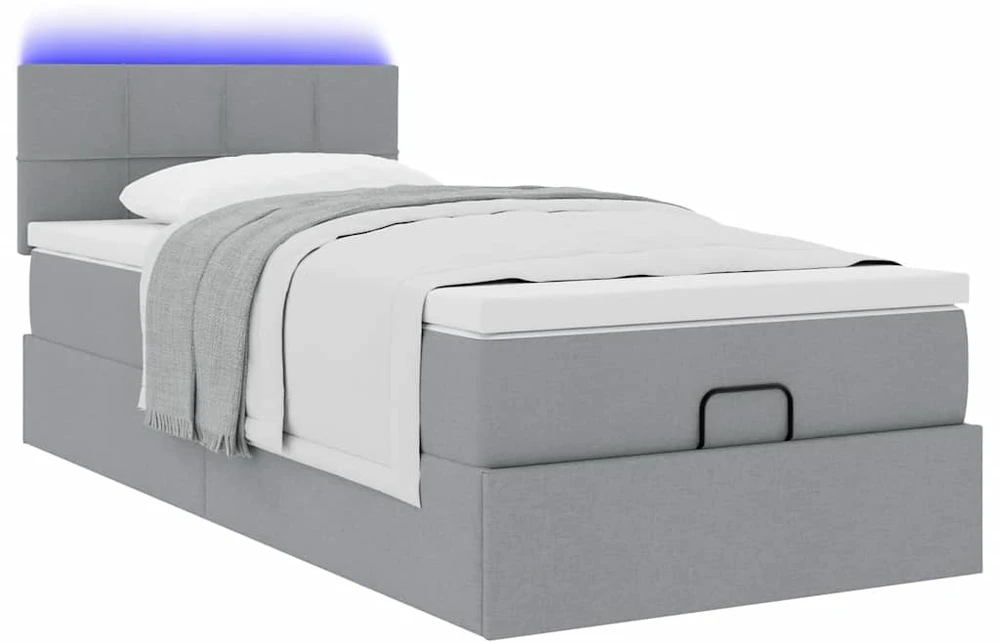 Osmanų lova su čiužiniu ir LED šviesiai pilkas 80x200cm audinys