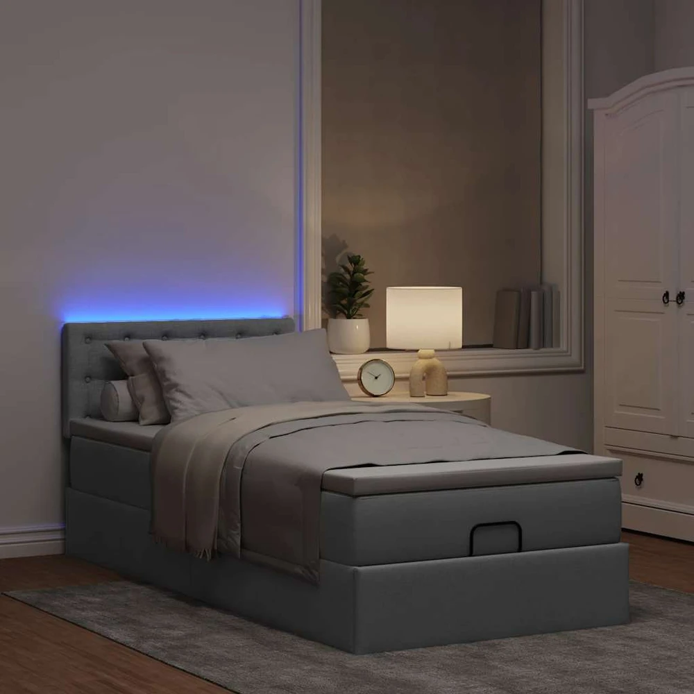Osmanų lova su čiužiniu ir LED šviesiai pilkas 80x200cm audinys