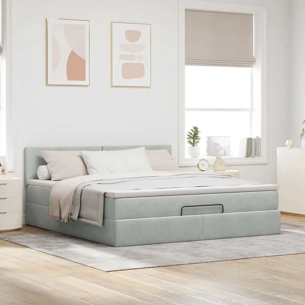 Osmanų lova su čiužiniu ir LED šviesiai pilka 160x200cm Velvet