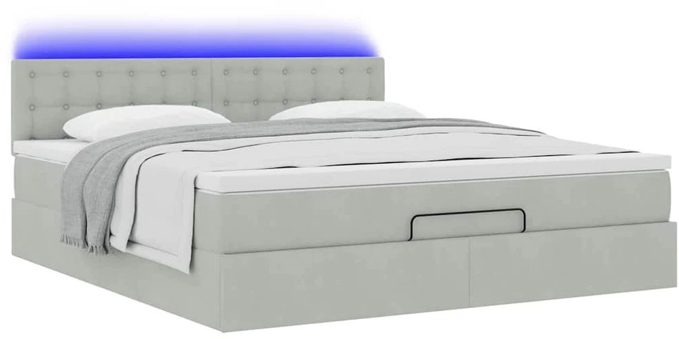 Osmanų lova su čiužiniu ir LED šviesiai pilka 160x200cm Velvet