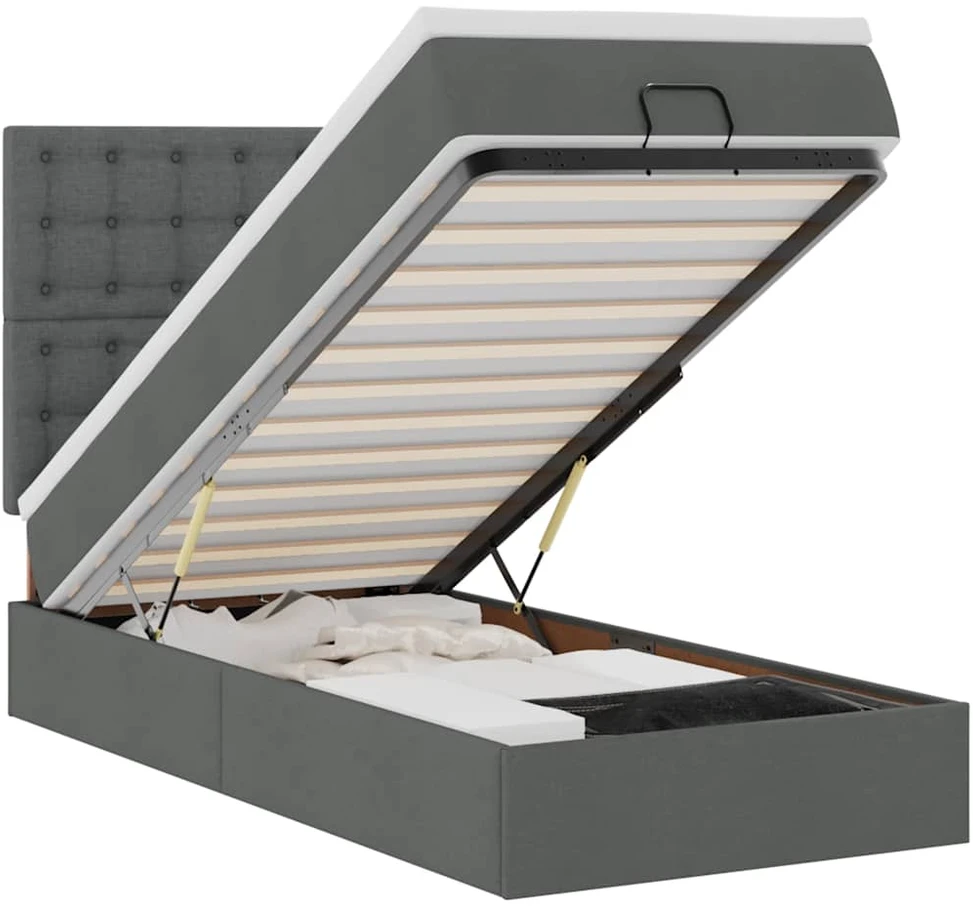 Osmanų lova su čiužiniu ir LED, tamsiai pilkas 90x200cm audinys
