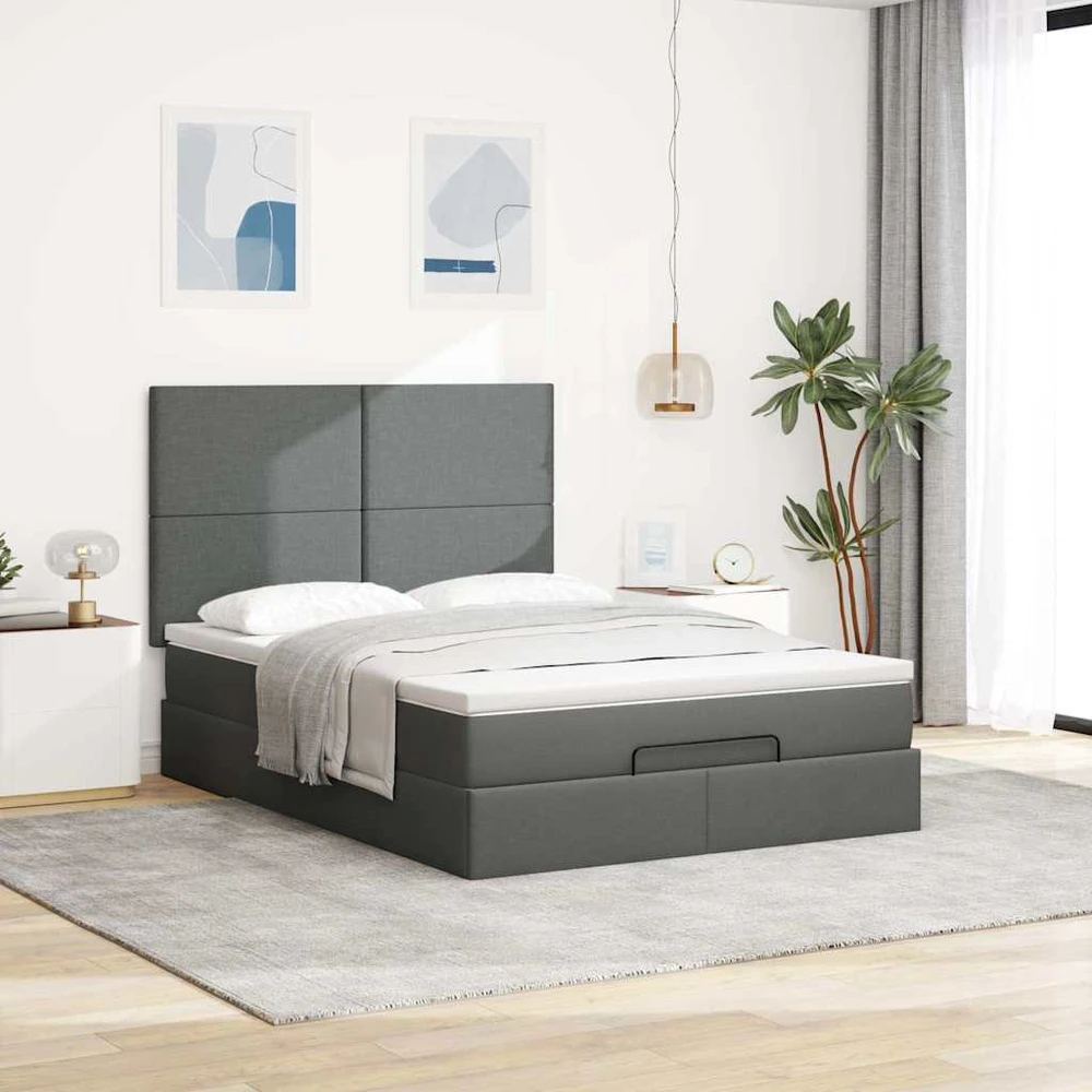 Osmanų lova su čiužiniu ir LED tamsiai pilka 140x190cm audinys