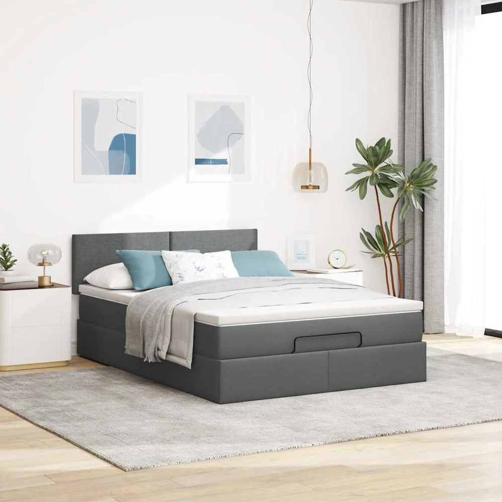 Osmanų lova su čiužiniu ir LED tamsiai pilka 140x190cm audinys