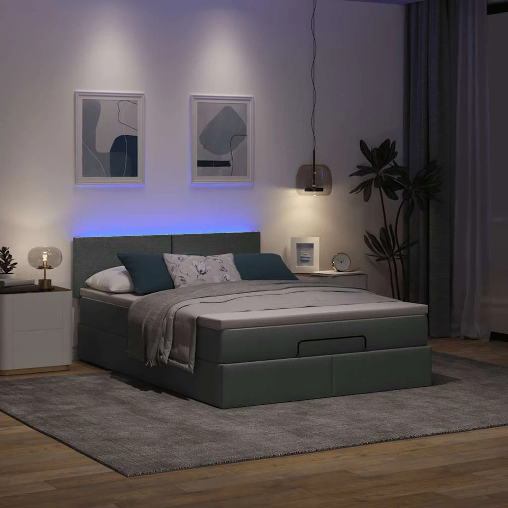 Osmanų lova su čiužiniu ir LED tamsiai pilka 140x190cm audinys