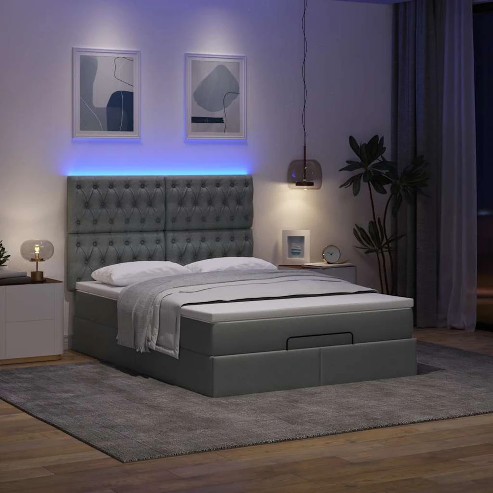 Osmanų lova su čiužiniu ir LED tamsiai pilka 140x190cm audinys