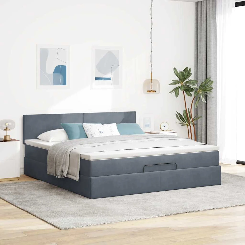 Osmanų lova su čiužiniu ir LED Tamsiai pilka 180x200cm Velvet
