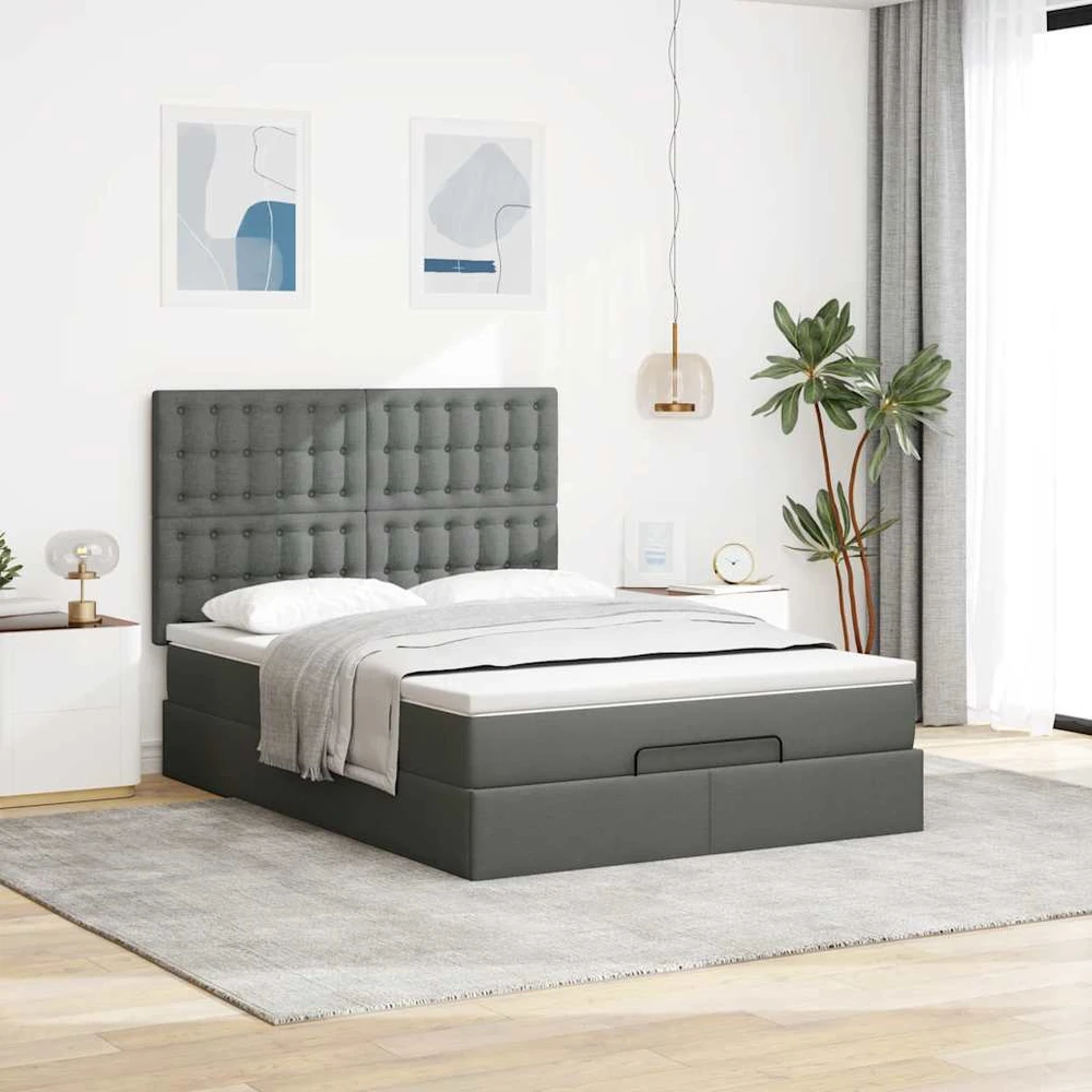 Osmanų lova su čiužiniu ir LED tamsiai pilka 140x190cm audinys