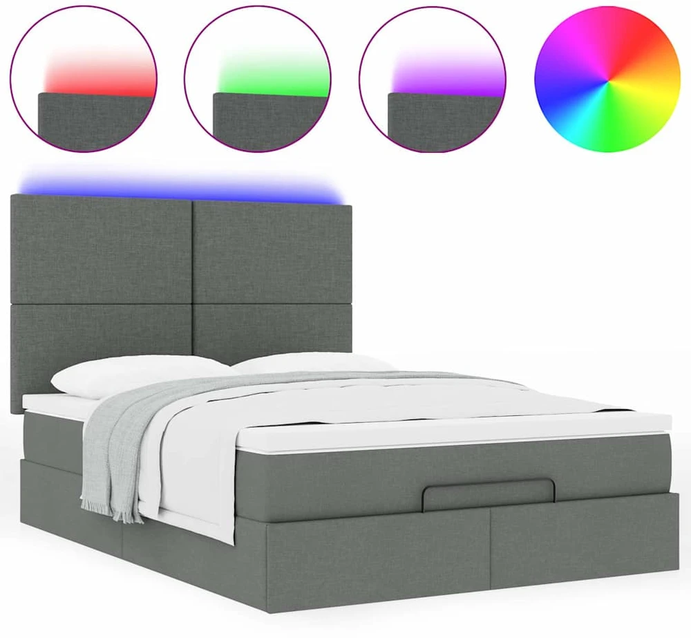 Osmanų lova su čiužiniu ir LED tamsiai pilka 140x190cm audinys
