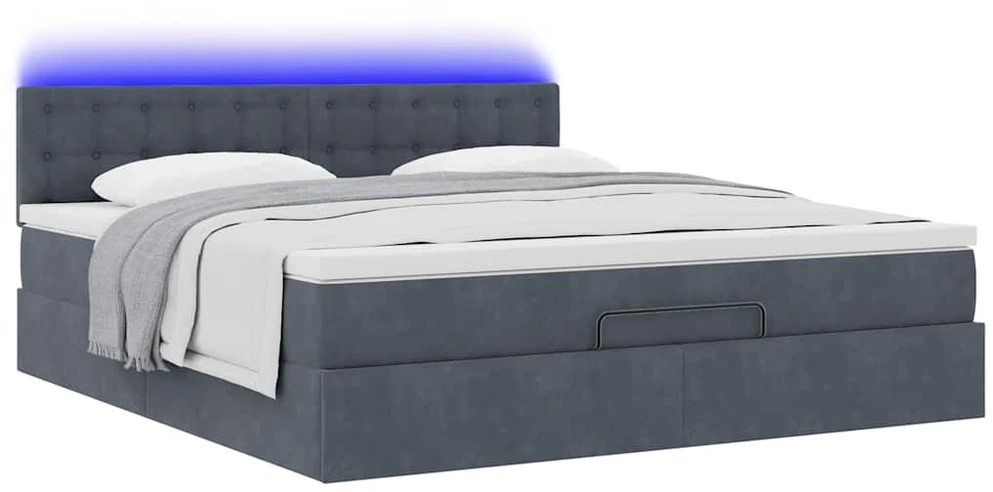 Osmanų lova su čiužiniu ir LED Tamsiai pilka 180x200cm Velvet