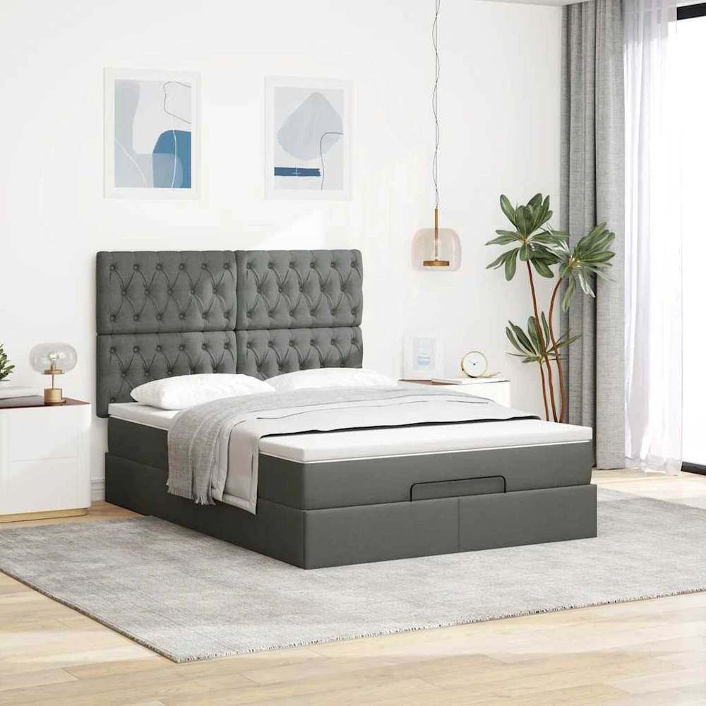 Osmanų lova su čiužiniu ir LED tamsiai pilka 140x190cm audinys