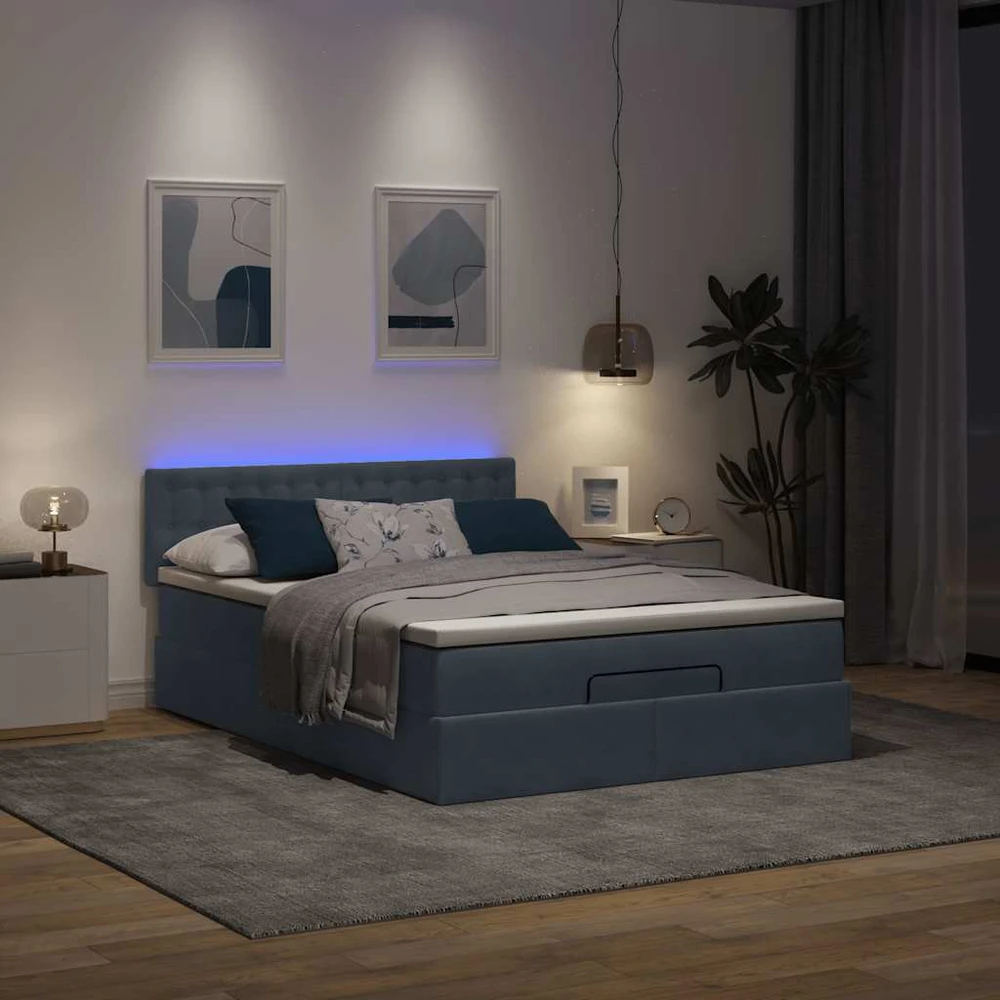 Osmanų lova su čiužiniu ir LED Tamsiai Pilka 140x200cm Velvet