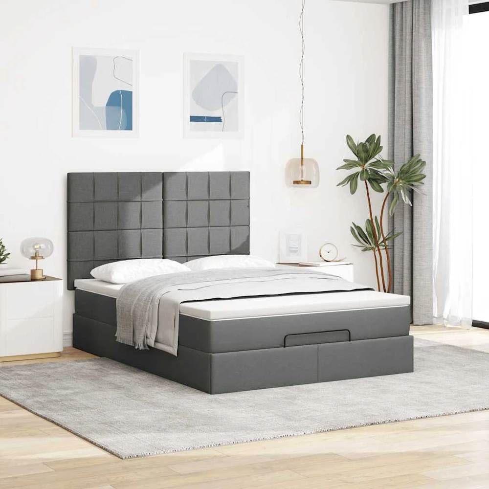 Osmanų lova su čiužiniu ir LED tamsiai pilka 140x190cm audinys