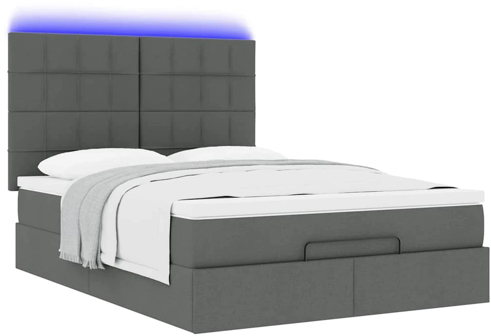Osmanų lova su čiužiniu ir LED tamsiai pilka 140x190cm audinys