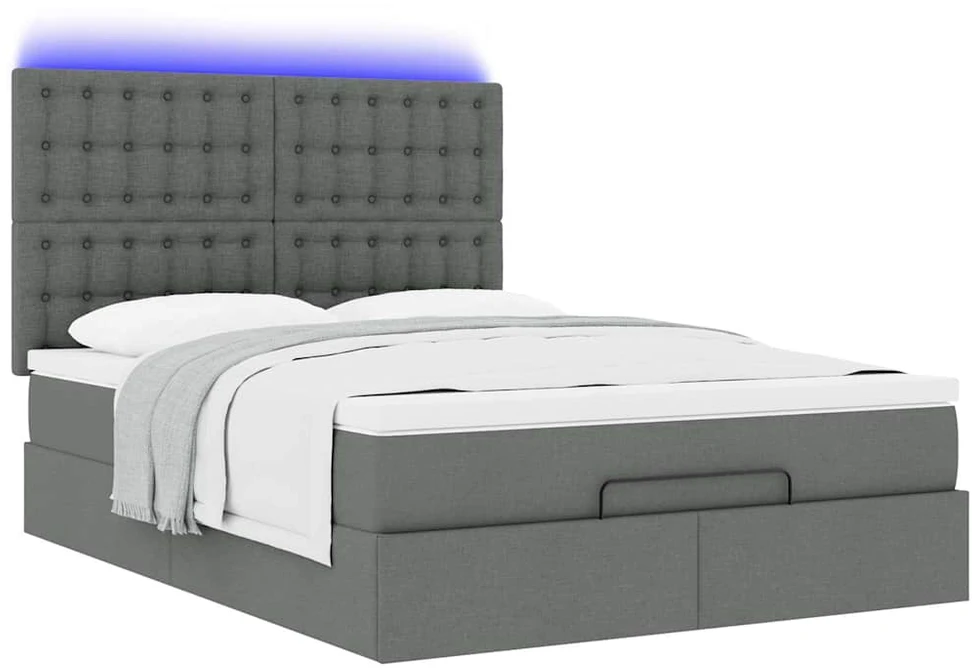 Osmanų lova su čiužiniu ir LED tamsiai pilka 140x190cm audinys