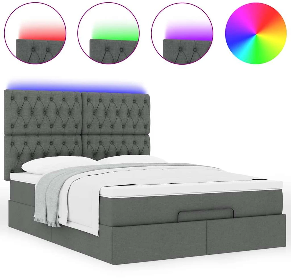 Osmanų lova su čiužiniu ir LED tamsiai pilka 140x190cm audinys