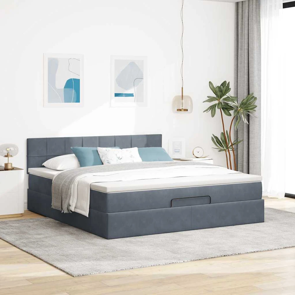 Osmanų lova su čiužiniu ir LED Tamsiai pilka 180x200cm Velvet