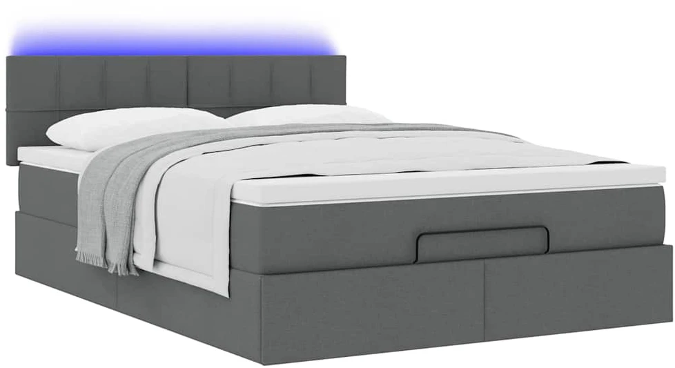 Osmanų lova su čiužiniu ir LED tamsiai pilka 140x190cm audinys