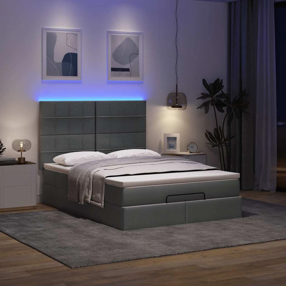 Osmanų lova su čiužiniu ir LED tamsiai pilka 140x190cm audinys