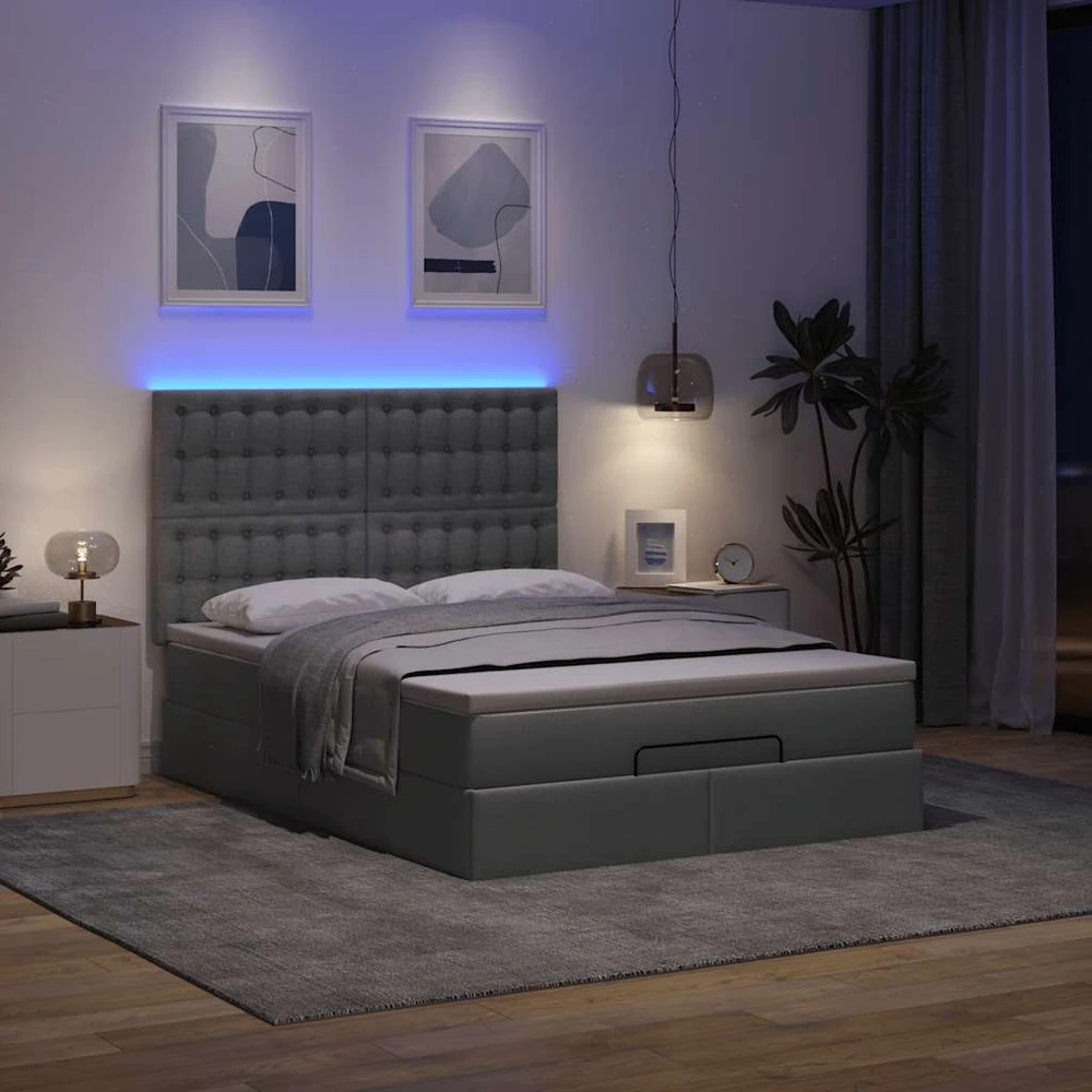 Osmanų lova su čiužiniu ir LED tamsiai pilka 140x190cm audinys