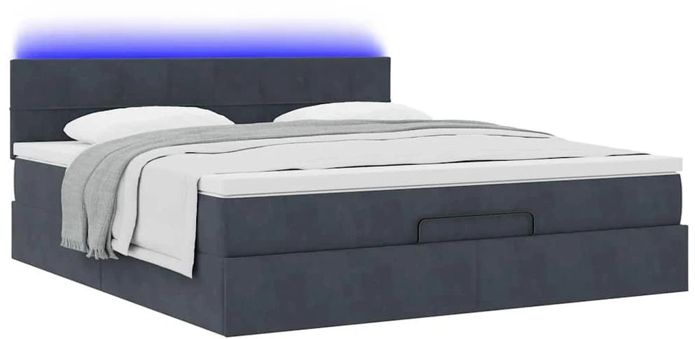Osmanų lova su čiužiniu ir LED Tamsiai pilka 180x200cm Velvet