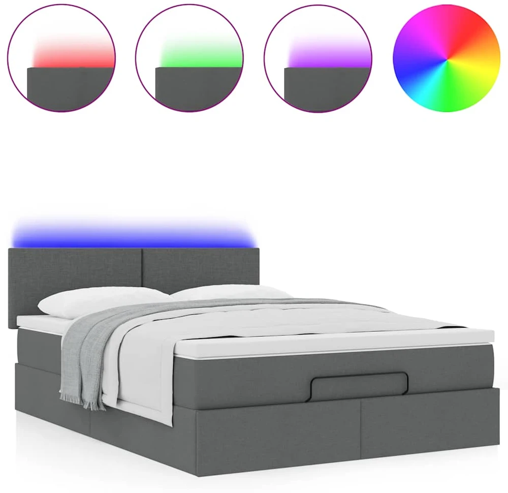 Osmanų lova su čiužiniu ir LED tamsiai pilka 140x190cm audinys