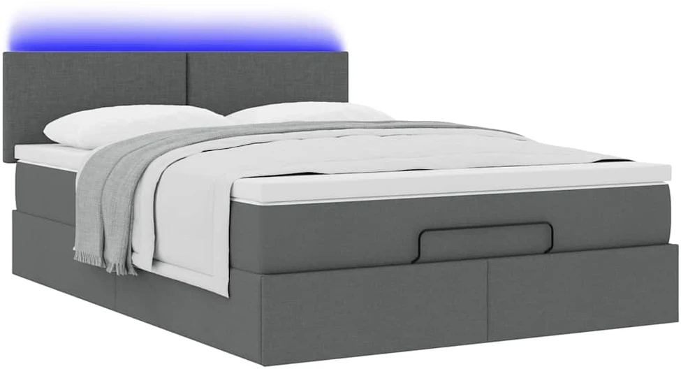 Osmanų lova su čiužiniu ir LED tamsiai pilka 140x190cm audinys