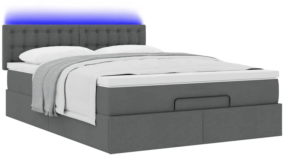 Osmanų lova su čiužiniu ir LED tamsiai pilka 140x190cm audinys