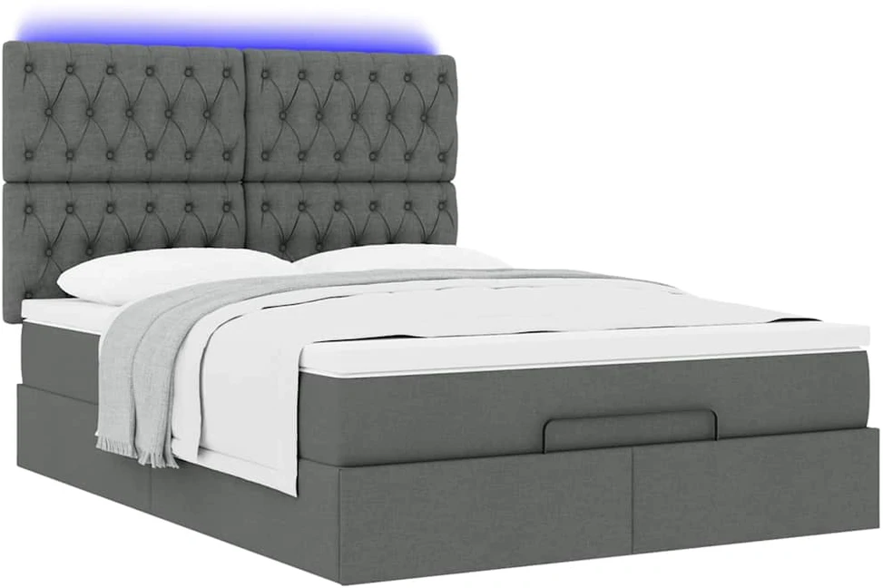 Osmanų lova su čiužiniu ir LED tamsiai pilka 140x190cm audinys
