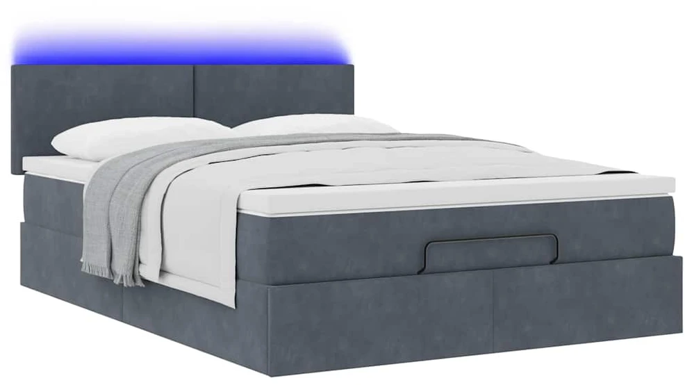 Osmanų lova su čiužiniu ir LED Tamsiai Pilka 140x200cm Velvet