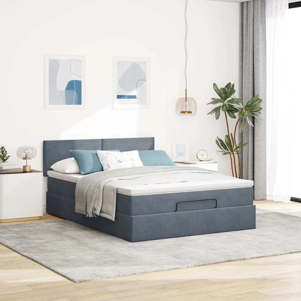 Osmanų lova su čiužiniu ir LED Tamsiai Pilka 140x200cm Velvet