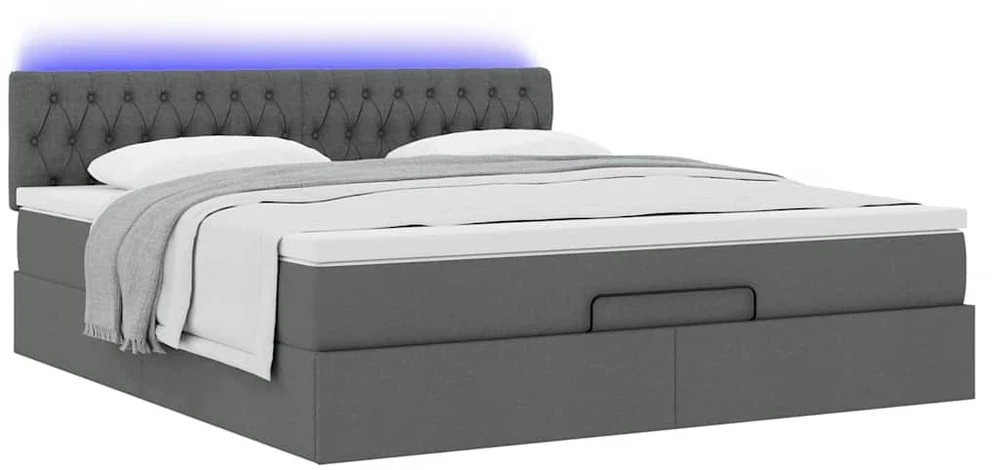 Osmanų lova su čiužiniu ir LED tamsiai pilkas 180x200cm audinys