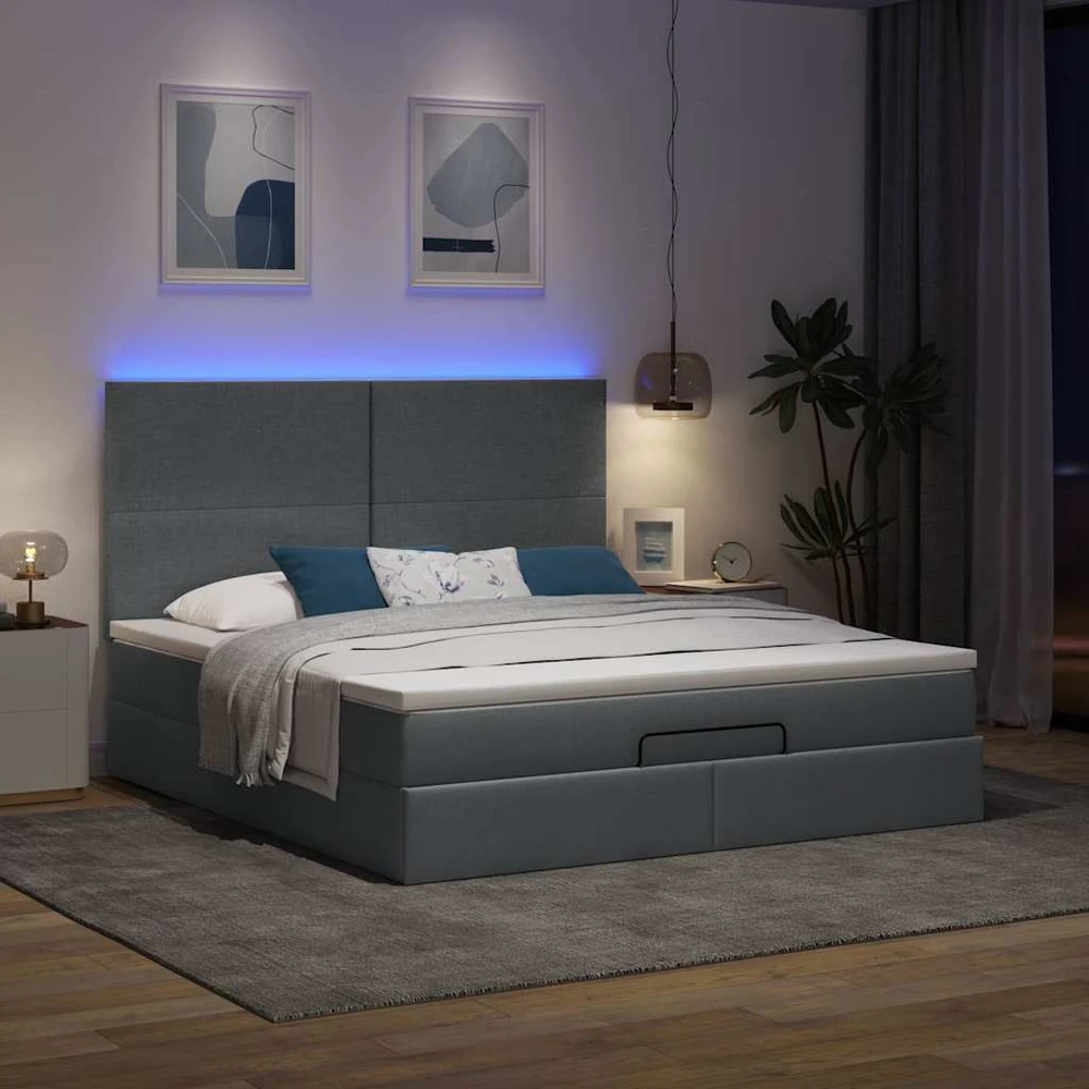 Osmanų lova su čiužiniu ir LED tamsiai pilkas 180x200cm audinys
