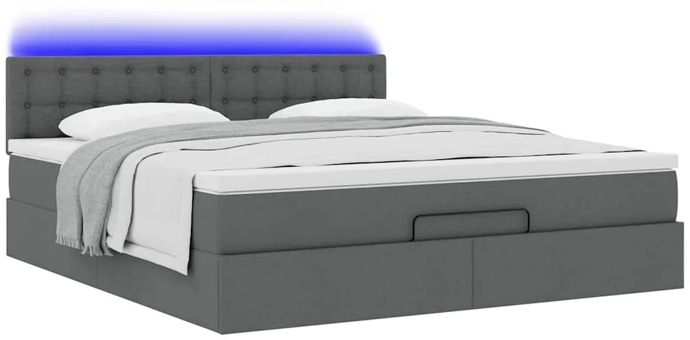 Osmanų lova su čiužiniu ir LED tamsiai pilkas 180x200cm audinys