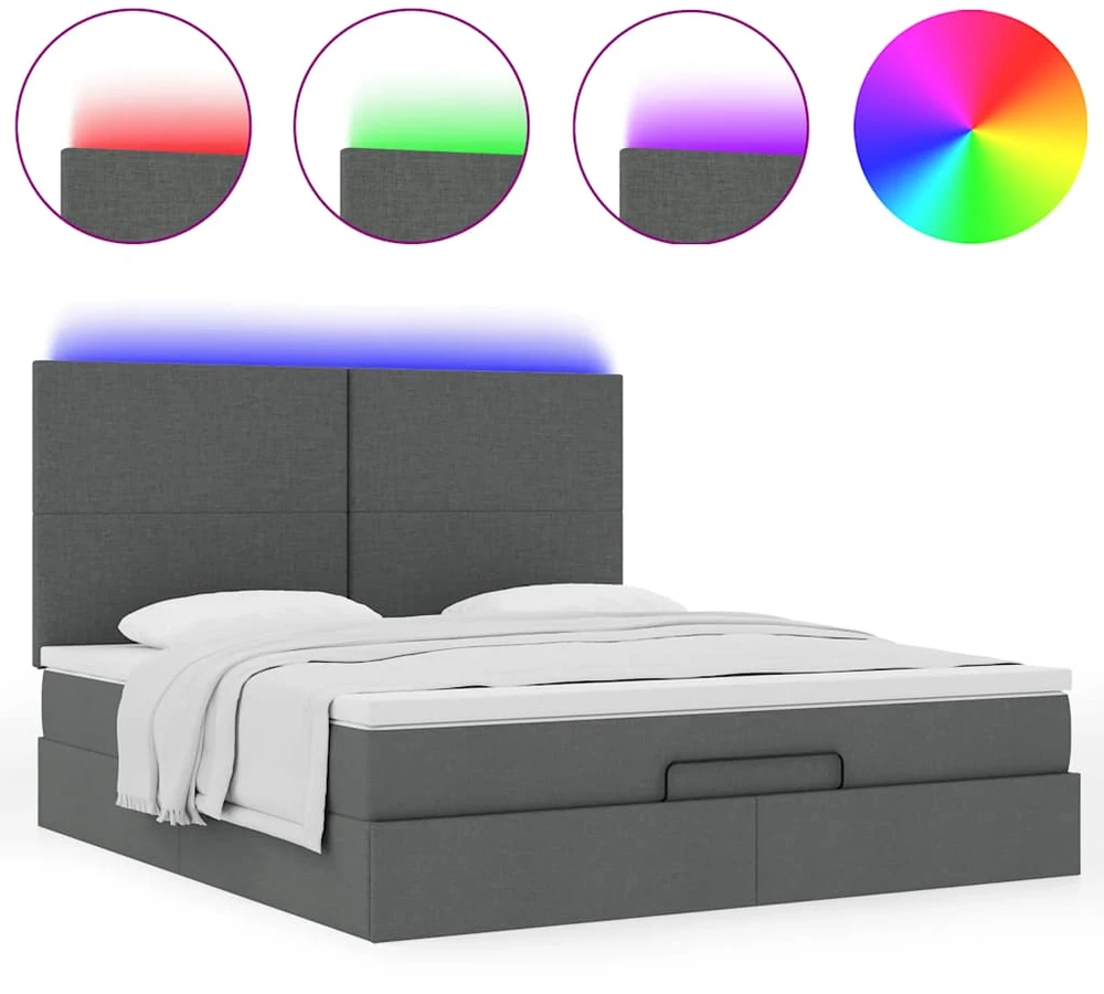 Osmanų lova su čiužiniu ir LED tamsiai pilkas 180x200cm audinys