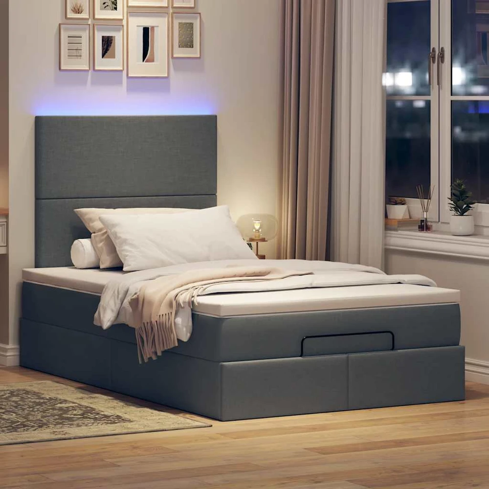 Osmanų lova su čiužiniu ir LED tamsiai pilkas 120x190cm audinys