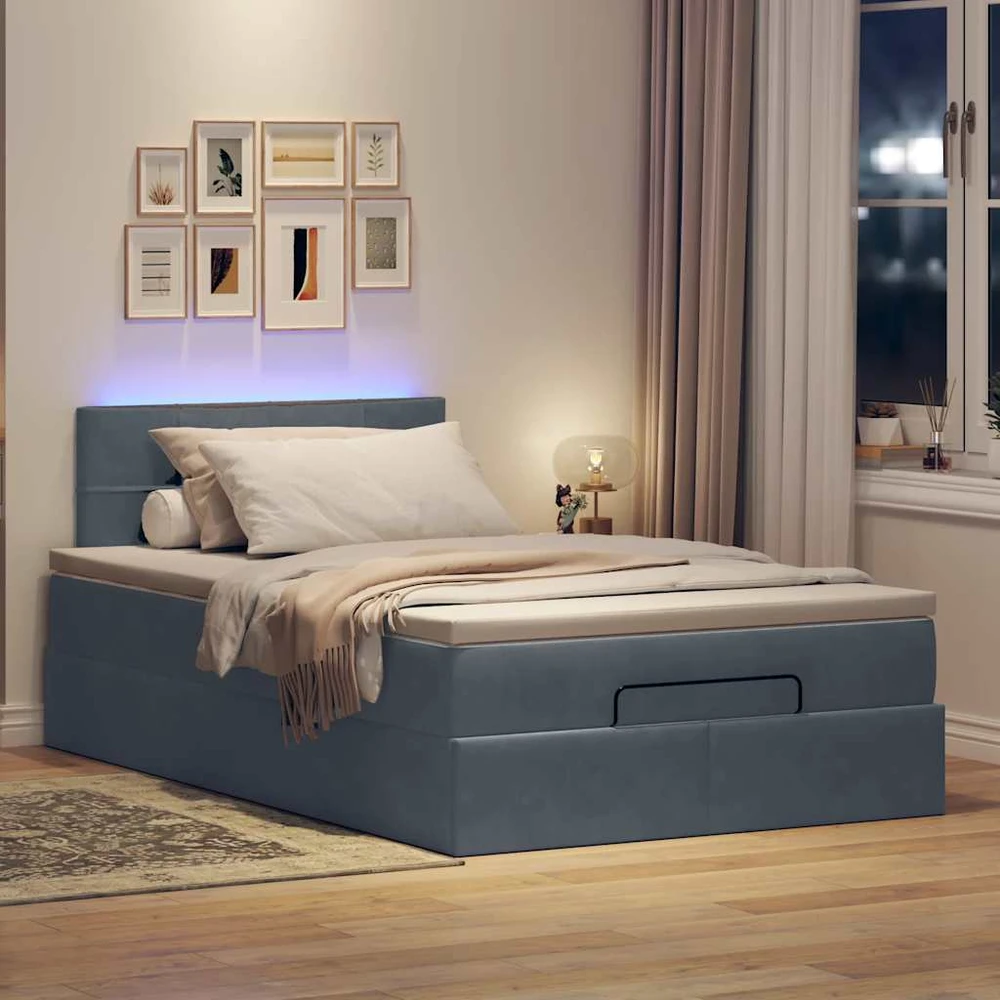Osmanų lova su čiužiniu ir LED tamsiai pilkas 120x190cm aksomas