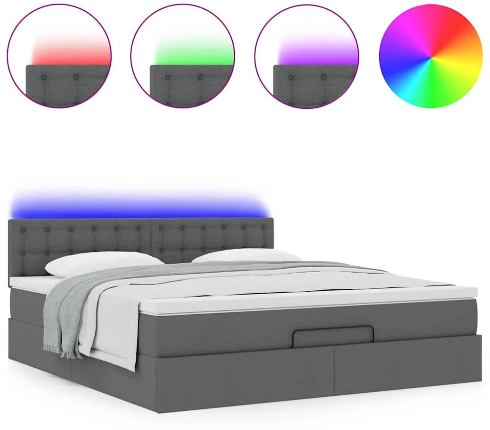 Osmanų lova su čiužiniu ir LED tamsiai pilkas 180x200cm audinys