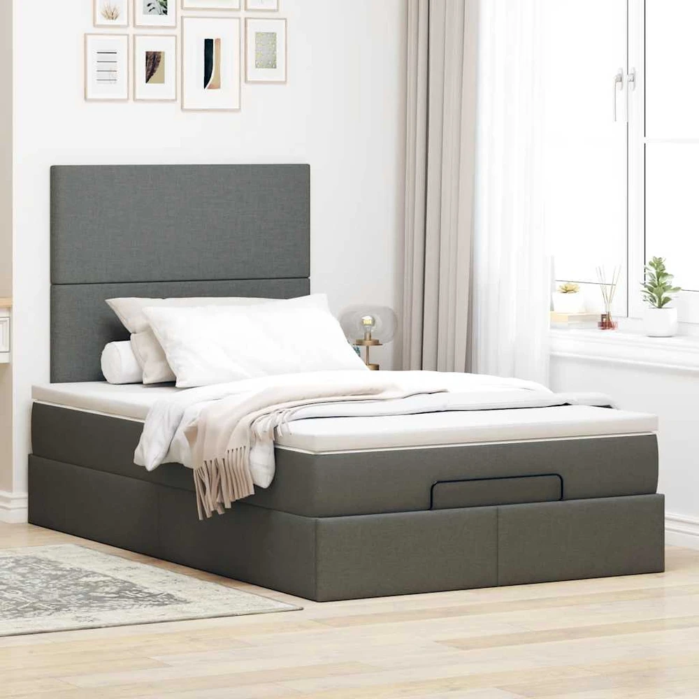 Osmanų lova su čiužiniu ir LED tamsiai pilkas 120x190cm audinys