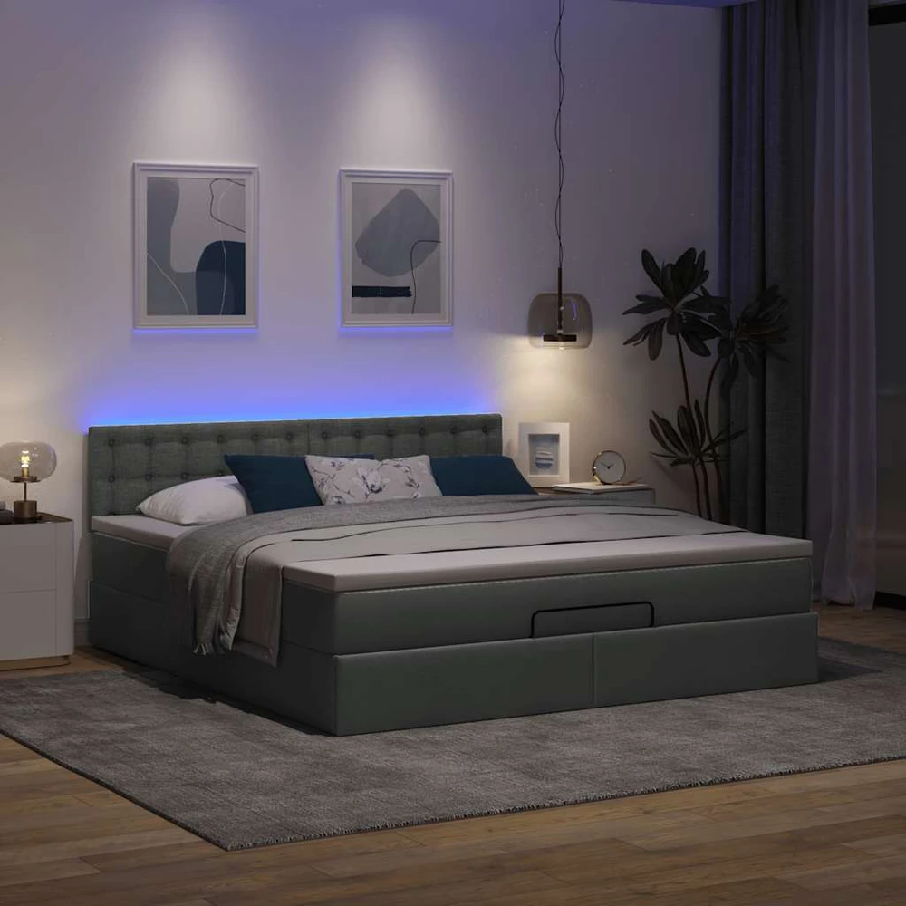 Osmanų lova su čiužiniu ir LED tamsiai pilkas 180x200cm audinys