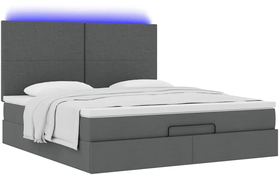 Osmanų lova su čiužiniu ir LED tamsiai pilkas 180x200cm audinys