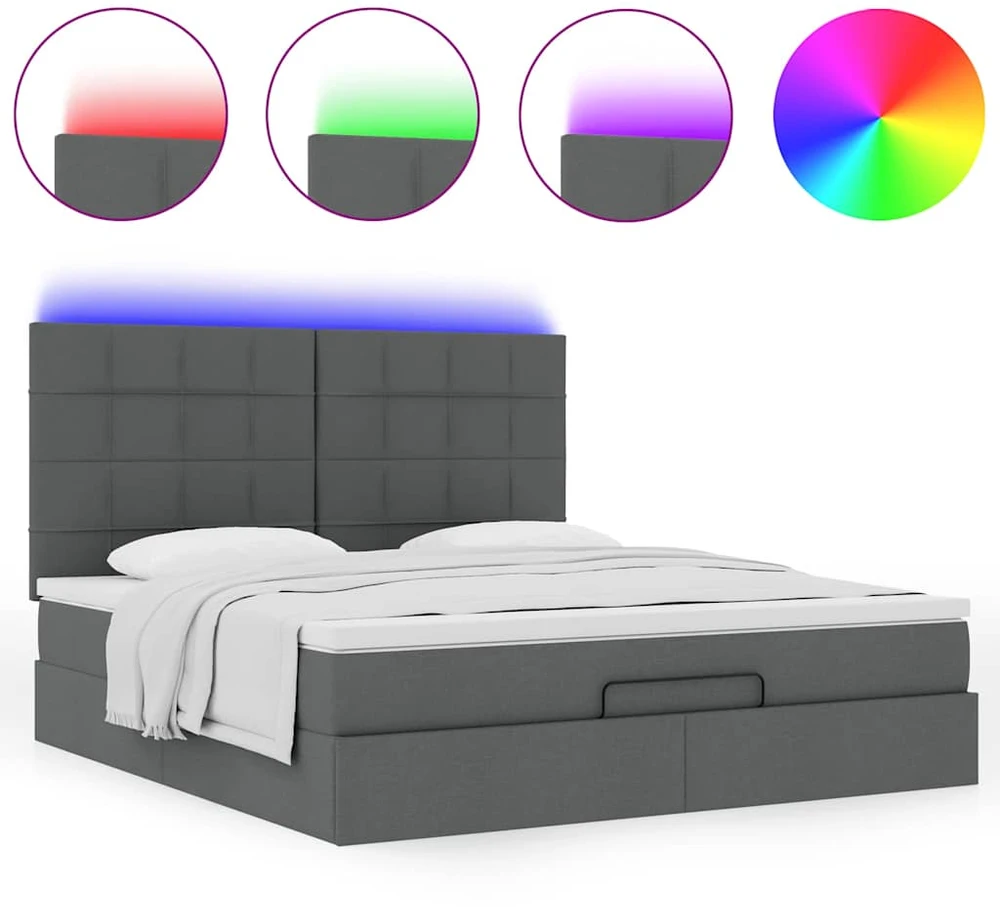 Osmanų lova su čiužiniu ir LED tamsiai pilkas 180x200cm audinys