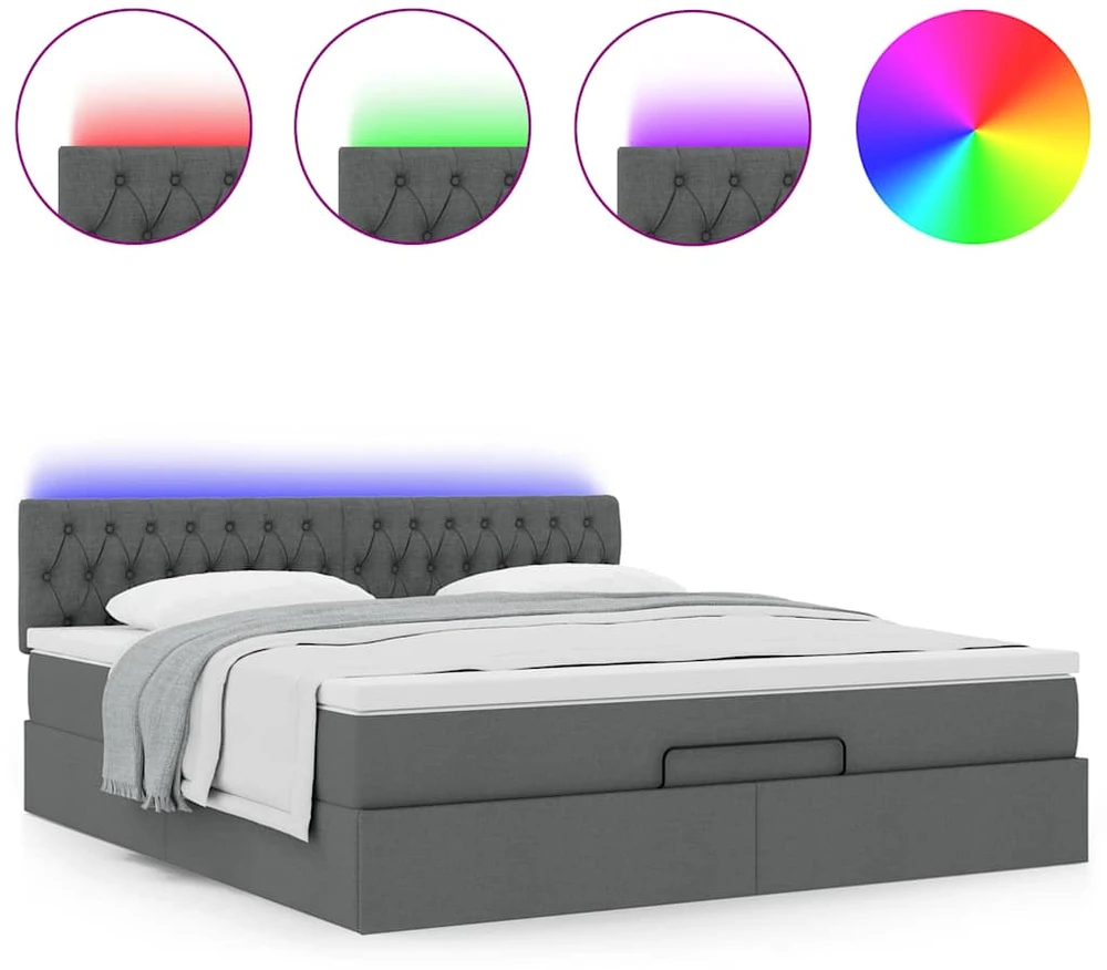 Osmanų lova su čiužiniu ir LED tamsiai pilkas 180x200cm audinys
