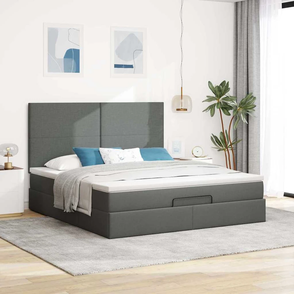 Osmanų lova su čiužiniu ir LED tamsiai pilkas 180x200cm audinys