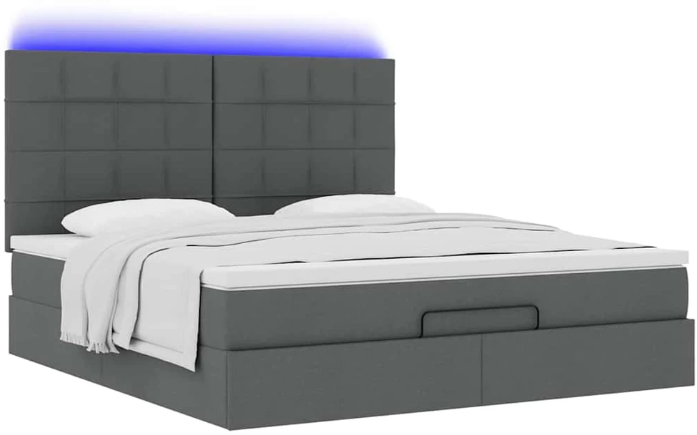 Osmanų lova su čiužiniu ir LED tamsiai pilkas 180x200cm audinys