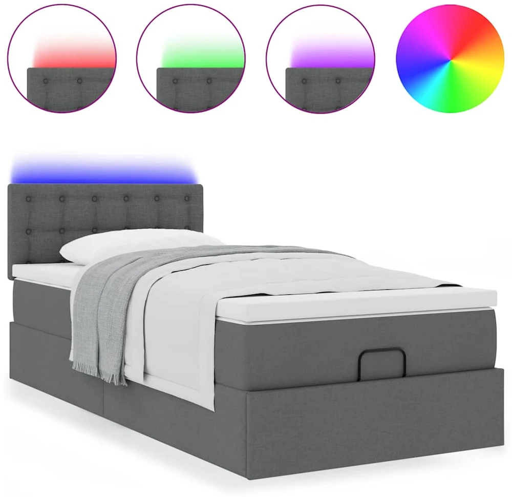 Osmanų lova su čiužiniu ir LED tamsiai pilkas 80x200cm audinys