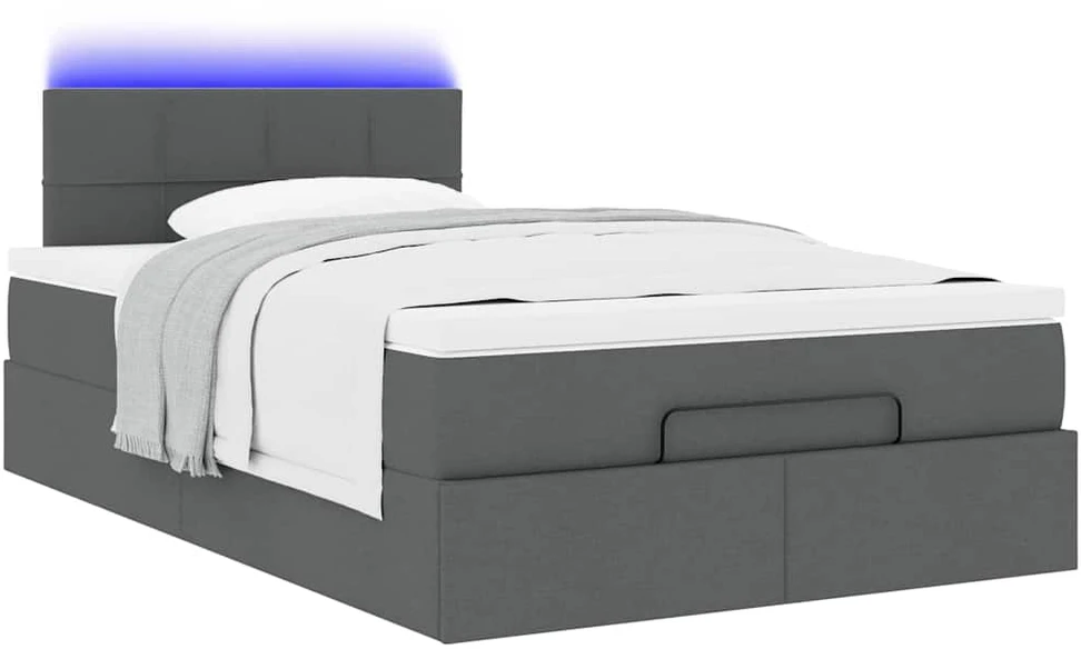 Osmanų lova su čiužiniu ir LED tamsiai pilkas 120x190cm audinys