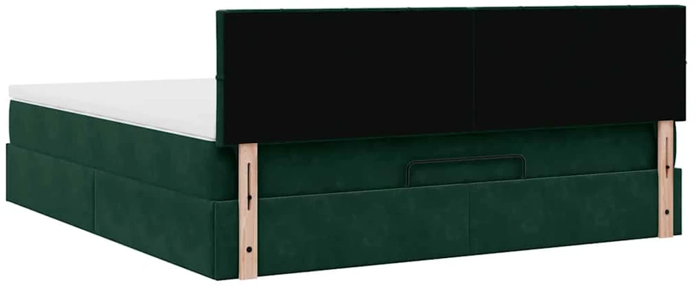 Osmanų lova su čiužiniu ir LED Tamsiai žalia 160x200cm Velvet